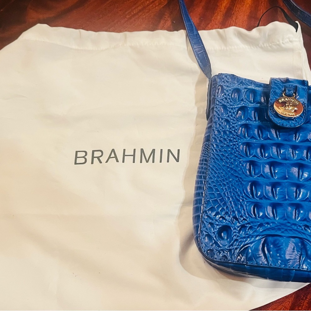 Brahmin Vibrant Blue Embossed Crossbody Bag